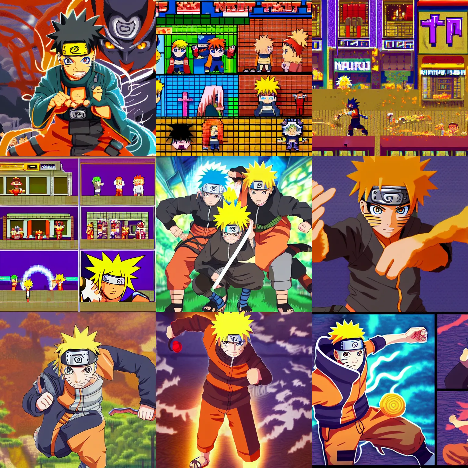 Prompt: naruto, fantastic lighting, arcade, videogame, pixel art, high detail, 1 6 bits, 2 d, sprite