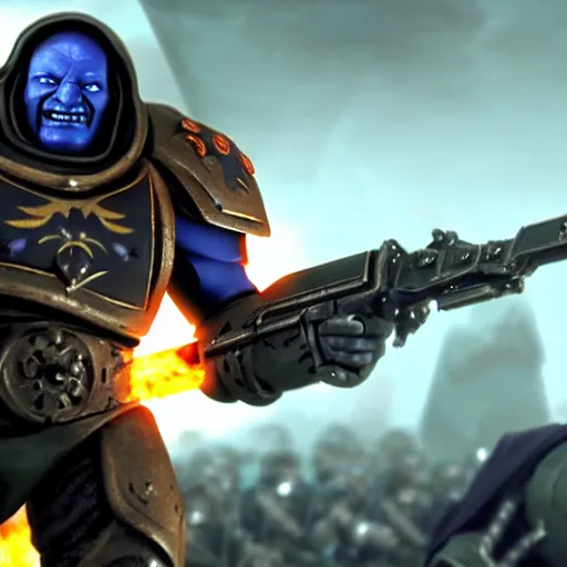 Prompt: Astartes Space Marines fight against space orcs in an epic battle, Cinematic style 4K