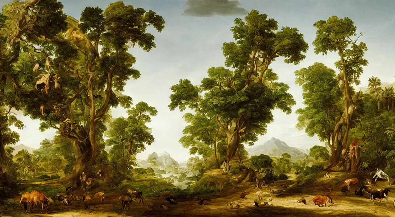 Image similar to a beautiful painting of tropical plants and animals, by asher brown durand