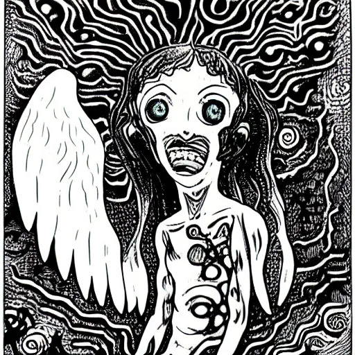 Image similar to lovecraftian many eyed angel, drawn in junji ito manga style