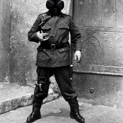 Image similar to police officer posing wear gas mask during world war ii in istanbul