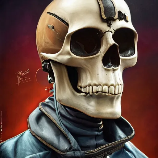 Image similar to a portrait of an anthropomorphic vintage skull in a racing helmet by sandra chevrier, detailed render, epic composition, cybernetics, 4 k realistic, cryengine, realistic shaded lighting, sharp focus, masterpiece, by matteo scalera, gary montalbano, peter elson in the style of the tokyo ghost comic