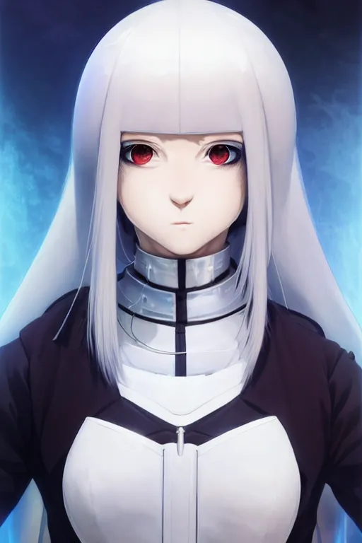 Image similar to portrait Anime cyborg girl in nun clothes, holy church Warhammer 40000, cute-fine-face, white-hair pretty face, realistic shaded Perfect face, fine details. Anime. realistic shaded lighting by Ilya Kuvshinov katsuhiro otomo ghost-in-the-shell, magali villeneuve, artgerm, rutkowski, WLOP Jeremy Lipkin and Giuseppe Dangelico Pino and Michael Garmash and Rob Rey