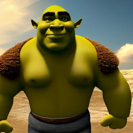 Prompt: muscular jesus fighting muscular shrek, highly detailed, high quality, hd, 4 k, 8 k, canon 3 0 0 mm, professional photographer, 4 0 mp, lifelike, top - rated, award winning, realistic, sharp, no blur, edited, corrected, trending