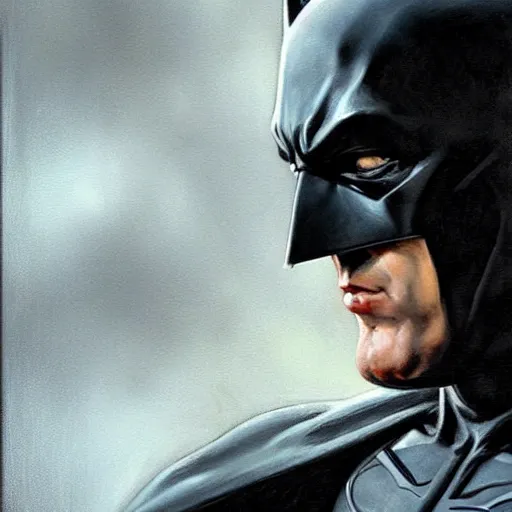 Prompt: close up of batman in full leather armor, cinematographic shot, by daniel f. gerhartz