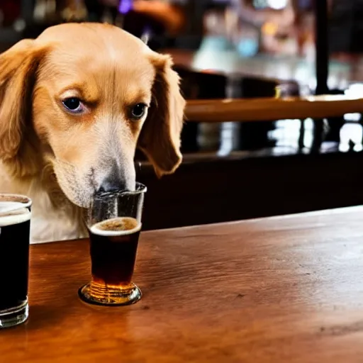 Prompt: dog drinks beer in the bar in germany