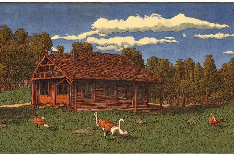 Image similar to country road cabin goose by moebius