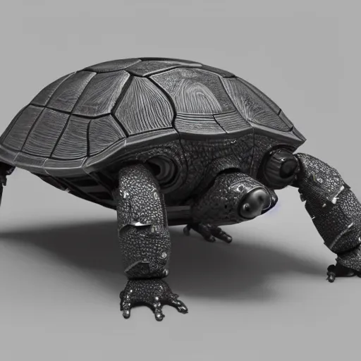 Image similar to A robot turtle, 3d render, unreal engine, 8k render, uncropped, from a slight distance, 30mm lens, full-view, complete body