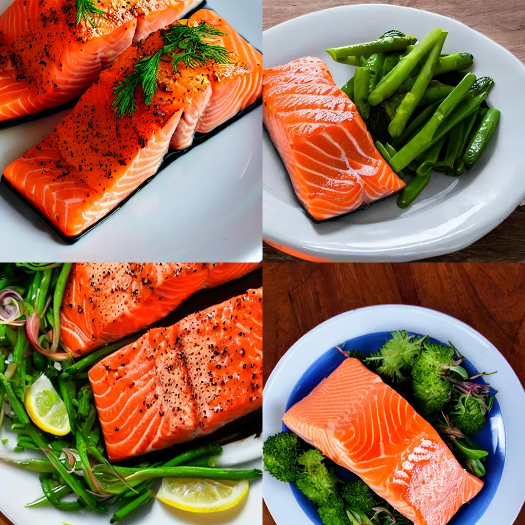 Prompt: a delicious plate of salmon