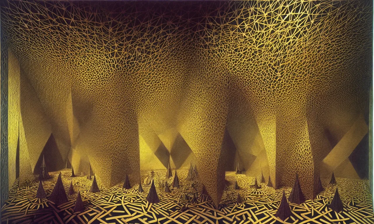 Image similar to building, jungle, kirigami, dichromatism, paradox, volumetric light, insanely detailed and intricate, hypermaximalist, elegant, ornate, hyper realistic, super detailed, by remedios varo uranga