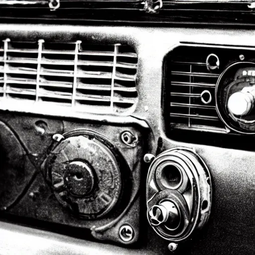 Prompt: an old radio in a jeep, award - winning photograph