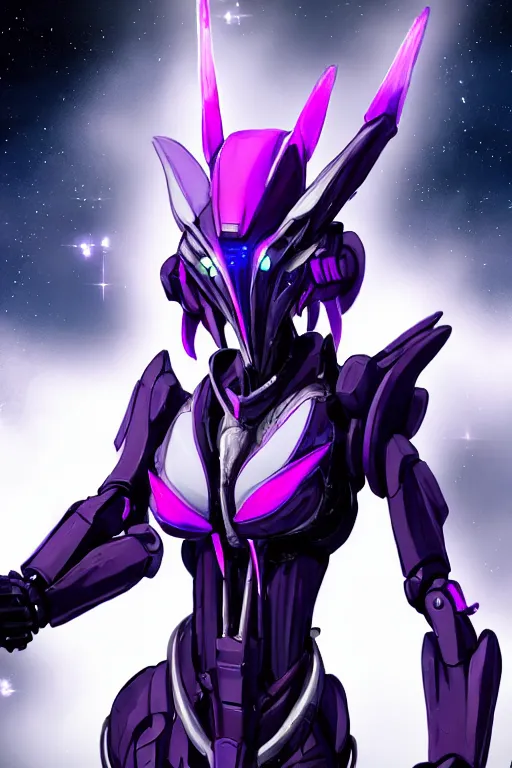 Prompt: cinematic bust shot, elegant beautiful stunning giant robot mecha hot female goddess dragon, sharp spines, sharp metal ears, smooth purple eyes, smooth fuschia skin, elegant smooth silver armor, nebula size, in space, epic proportions, epic scale, warframe fanart, macro giantess, furry art, dragon art, goddess art, giantess art, furaffinity, octane