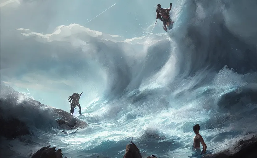 Image similar to A painting of Poseidon trending on artstation in the style of Greg Rutkowski