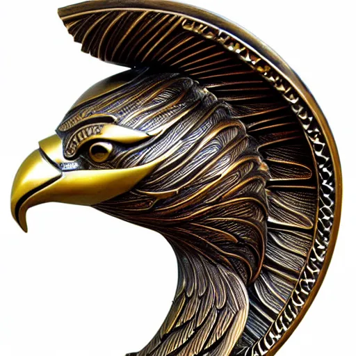 Image similar to gorgeous ornated bronze realistic detailed arabic falcon office decoration with filigree,