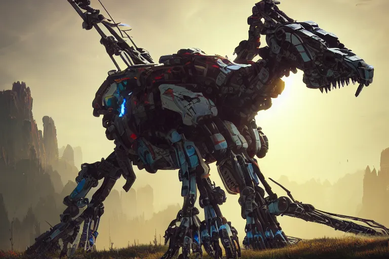 Image similar to longleg machine mecanical creature robot of horizon forbidden west horizon zero dawn bioluminiscence global illumination ray tracing hdr fanart arstation by ian pesty and alena aenami artworks in 4 k