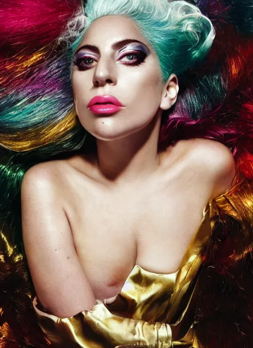 Prompt: lady gaga in a 1 9 8 0 s themed photoshoot, nick knight, annie leibovitz, posing, style, vogue magazine, highly realistic. high resolution. highly detailed. dramatic. 8 k. 4 k.