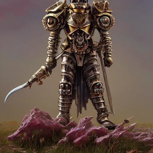 Prompt: , bismuth metal skullknight armor, anthropomorphic shiba inu, standing, cementary of skulls, fantasy 3 d render, masterpiece, red aura, by donato giancola and greg rutkowski and wayne barlow and zdzisław beksinski, realistic face