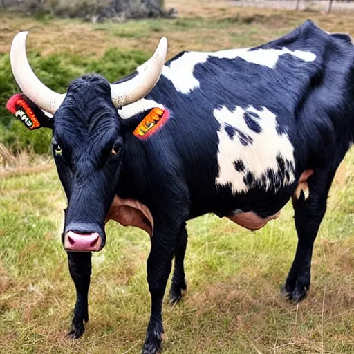 Prompt: a radioactive symbol painted onto the pelt of a cow