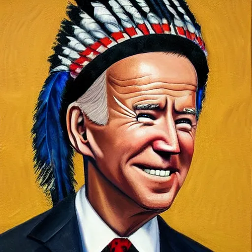 Prompt: Joe Biden as a Native American, oil painting