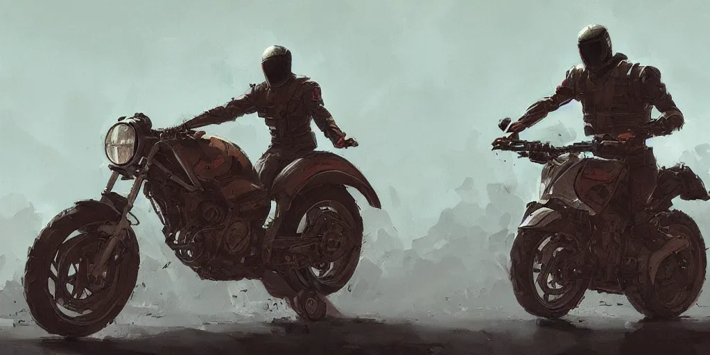 Prompt: a painting of a motorcycle trending on artstation in the style of greg rutkowski and akira