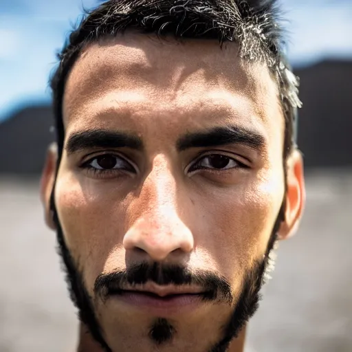 Image similar to color portrait of a peruvian male model by emmanuel lubezki