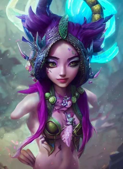 Image similar to neeko the dragon girl, from league of legends, au naturel, hyper detailed, dragon tailed, digital art, trending in artstation, cinematic lighting, studio quality, smooth render, unreal engine 5 rendered, octane rendered, art style by klimt and nixeu and ian sprigger and wlop and krenz cushart