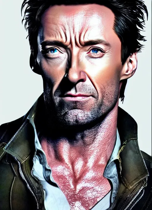 Prompt: hugh jackman as solid snake, portait