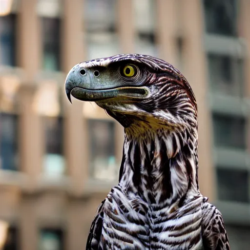 Image similar to photograph of a raptor in new york city