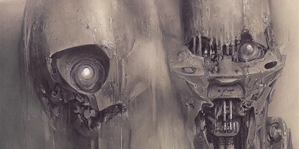 Image similar to a scary painting of robot by alan lee, trending on artstation