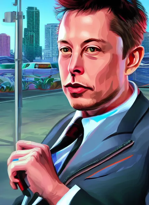 Prompt: highly detailed portrait elon musk gta vice city art, unreal engine, fantasy art by stephen bliss