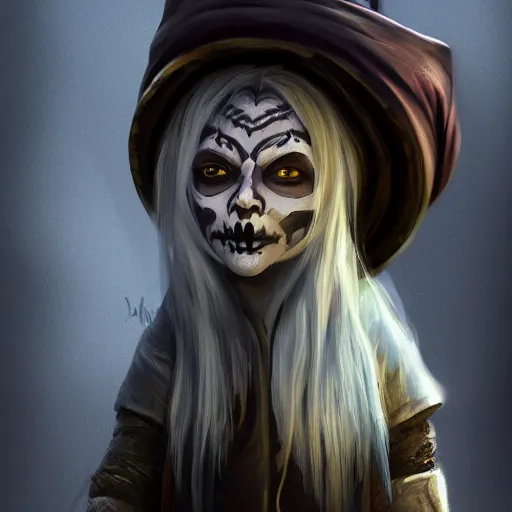 portrait of a young female gnome, skull facepaint,, Stable Diffusion