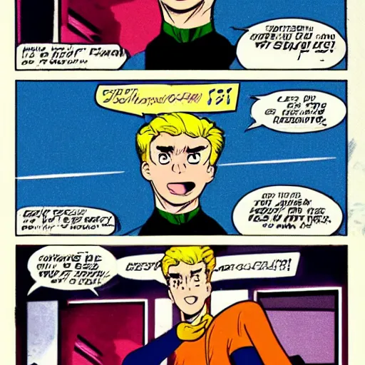 Prompt: a powerful psychic guy emitting psychic powers, in the style of archie comics (1963), artstation, HQ scan, ufotable studio art style