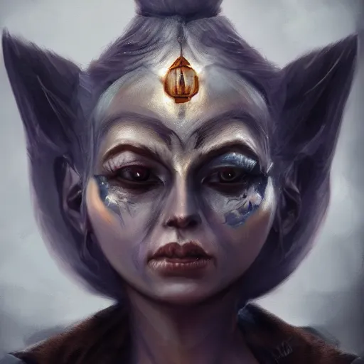 Image similar to portrait of a beautiful female gnome, skull facepaint, dark robes, moonlight, D&D, sharp focus, concept art, realistic, cinematic lighting, fantasy digital painting