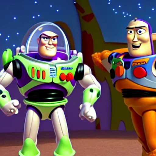 Image similar to buzz lightyear fighting woody