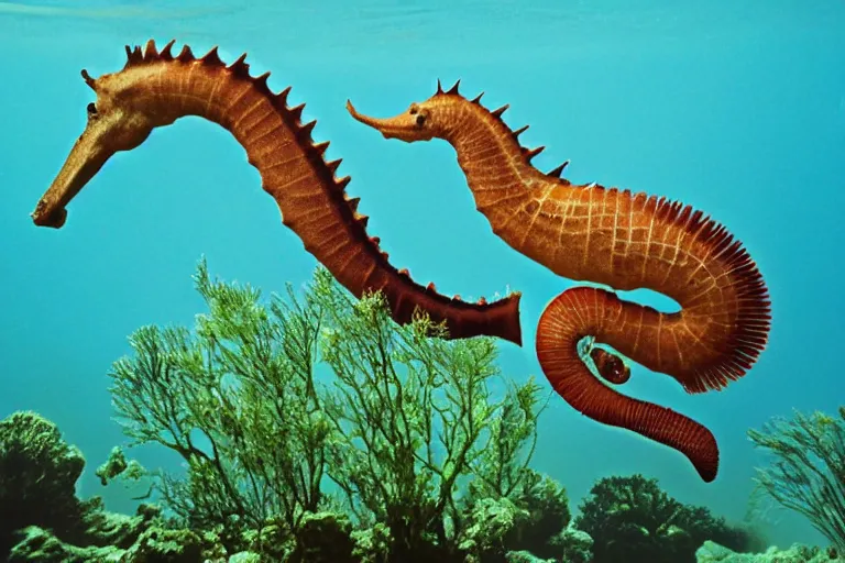 Image similar to underwater photo of a seahorse jiraffe hybrid by national geographic