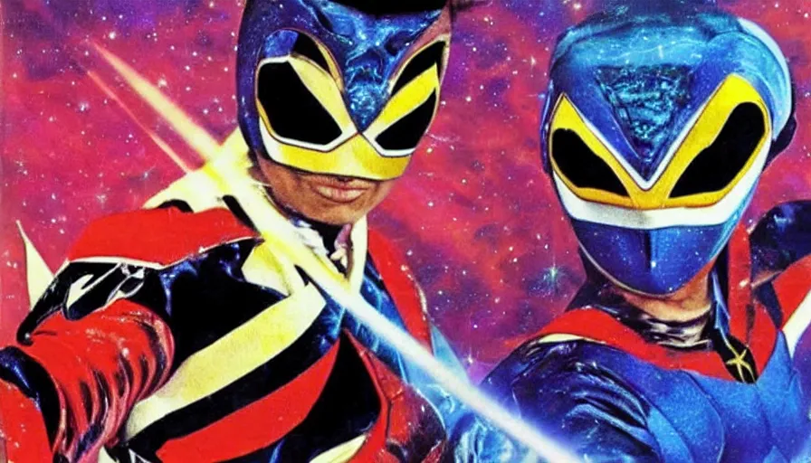 Image similar to Carl Sagan as Power Ranger, art by Noriyoshi Ohrai and Lisa Frank