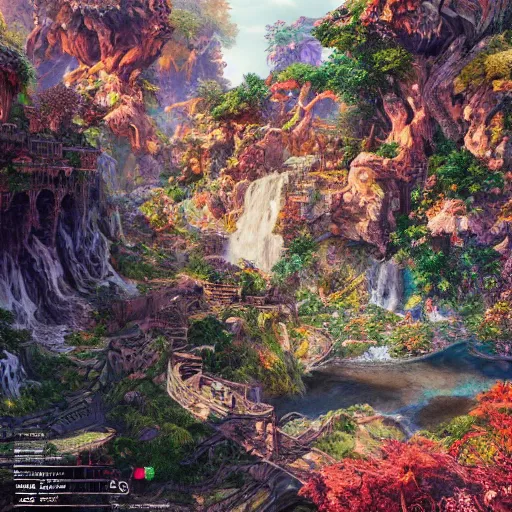 Image similar to the landscape of an unimaginable and beautiful place, beyond the physical realm, an ultrafine hyperdetailed illustration by kim jung gi, irakli nadar, intricate linework, bright colors, octopath traveler, final fantasy, unreal engine 5 highly rendered, global illumination, radiant light, detailed and intricate environment