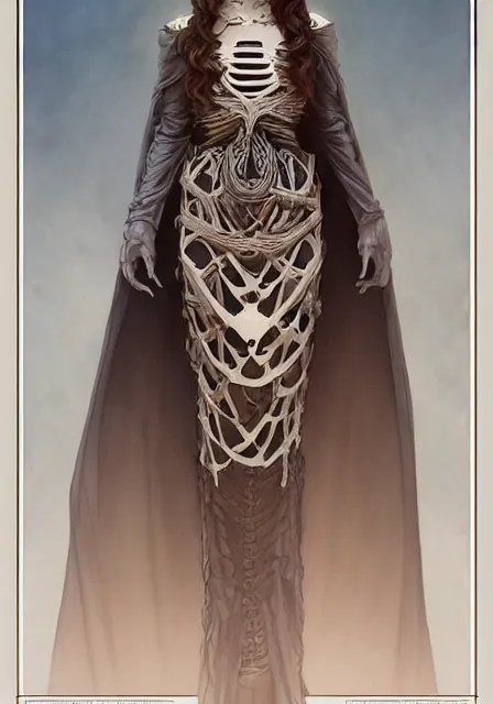 Image similar to mummy sansa in skeleton goddess of death and blood, intricate, elegant, highly detailed, digital painting, artstation, concept art, smooth, sharp focus, illustration, art by artgerm and greg rutkowski and alphonse mucha and william - adolphe bouguereau