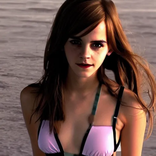 Prompt: emma watson as anime girl in bikini