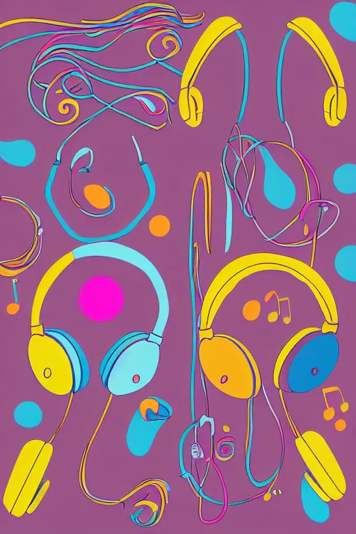 Image similar to minimalist boho style art of colorful headphones, illustration, vector art