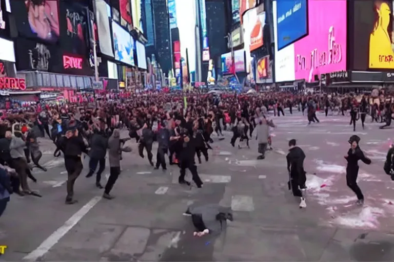 Image similar to android cannibals attacking people in times square security camera footage
