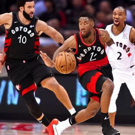 Prompt: The Toronto Raptors where every player is a velociraptor, photo, ESPN, 8k