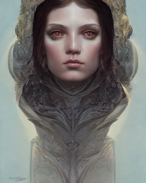 Image similar to symmetrical portrait of a 2 5 year old girl, by karol bak, james jean, tom bagshaw, rococo, sharp focus, trending on artstation, cinematic lighting, hyper realism, octane render, 8 k, hyper detailed.