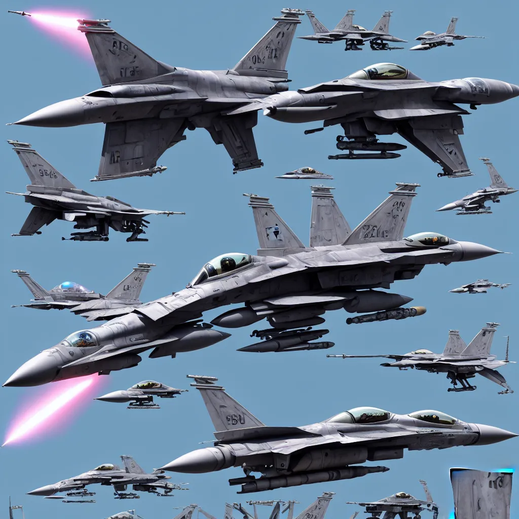 Image similar to f 1 6 fighting falcon with lots of guns concept art, robotech gradius outer space concept art, hyperrealism, fine detail, 8 k, 3 d render, artstation contest winner, cgsociety, cryengine, concept art!!, zbrush, vray, sprite!! no background