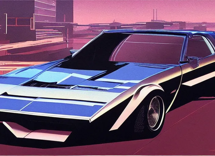 Prompt: syd mead concept art. kitt 1 9 8 2 pontiac trans am. style blade runner 2 0 4 9, retro, retro futurist. concept art by syd mead