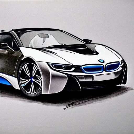 Image similar to bmw i 8, ink drawing