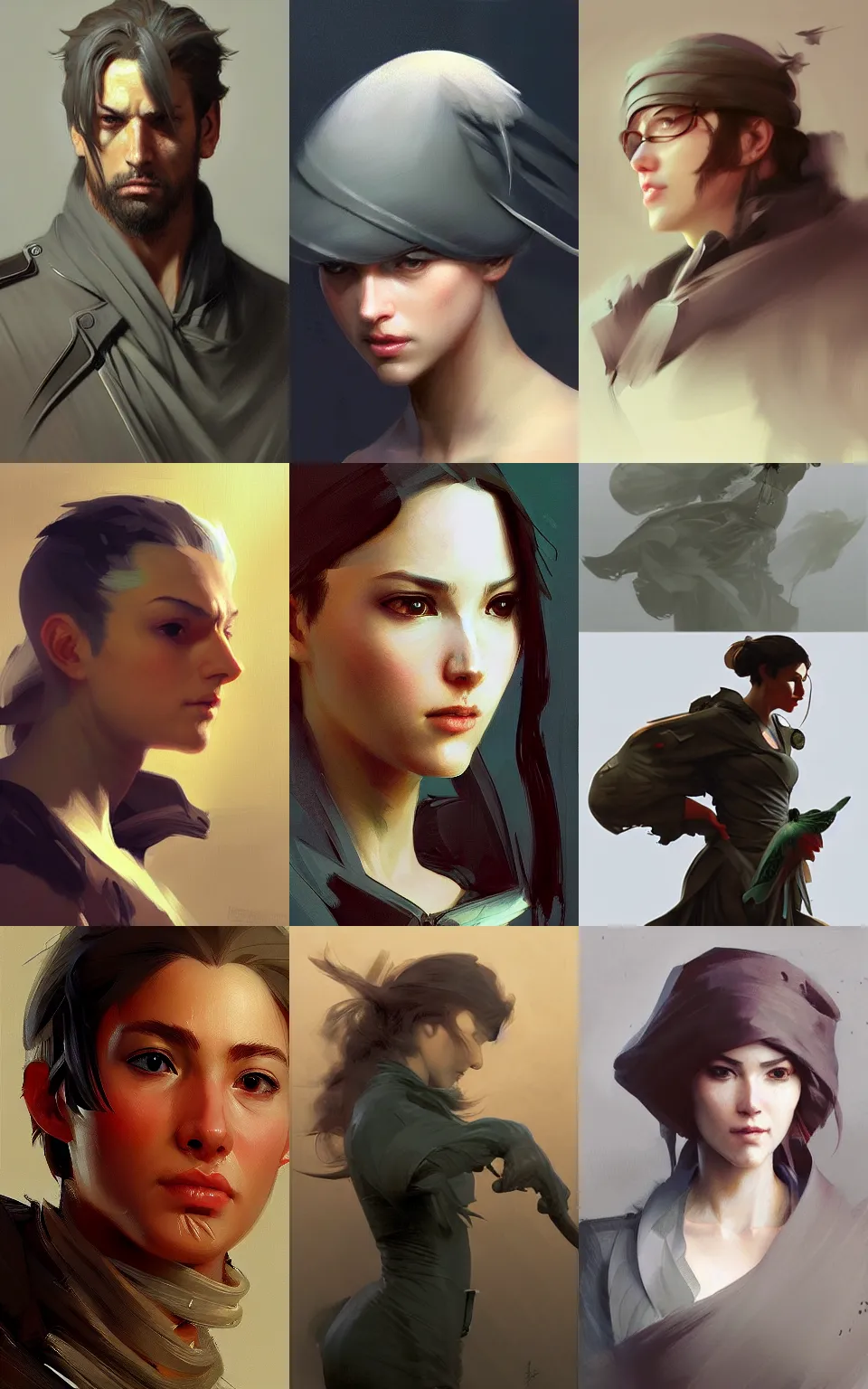 Prompt: character concept portrait, bird flock, style digital painting, concept art, smooth, sharp focus, illustration, from metal gear, by ruan jia and mandy jurgens and william - adolphe bouguereau, artgerm