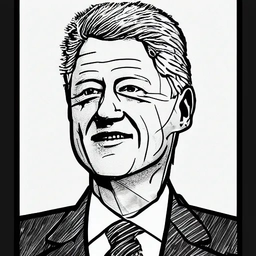 Prompt: abstract line drawing of Bill Clinton holding a ginger root
