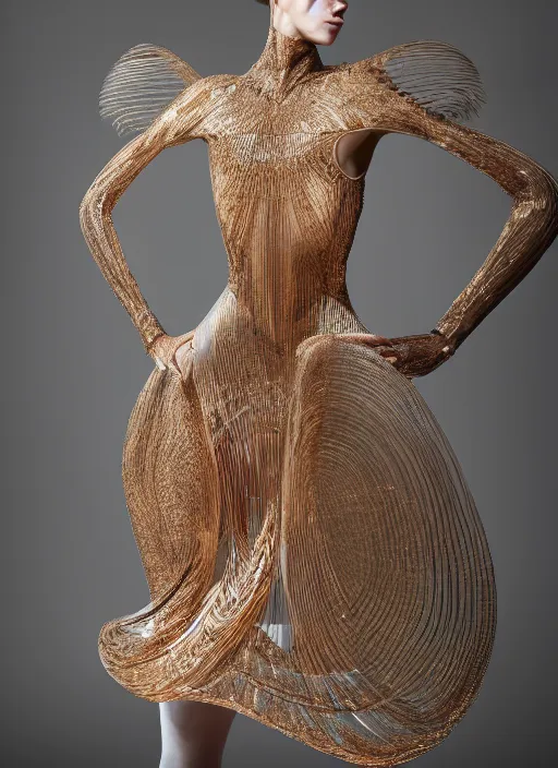 Image similar to a portrait of beautiful model ballerina wearing iris van herpen dress, by serge lutens, photorealistic, intricate details, hyper realistic, photorealistic, canon r 3, photography, symmetrical features, symmetrical pose, wide angle shot, head to toe, standing pose, feet on the ground,