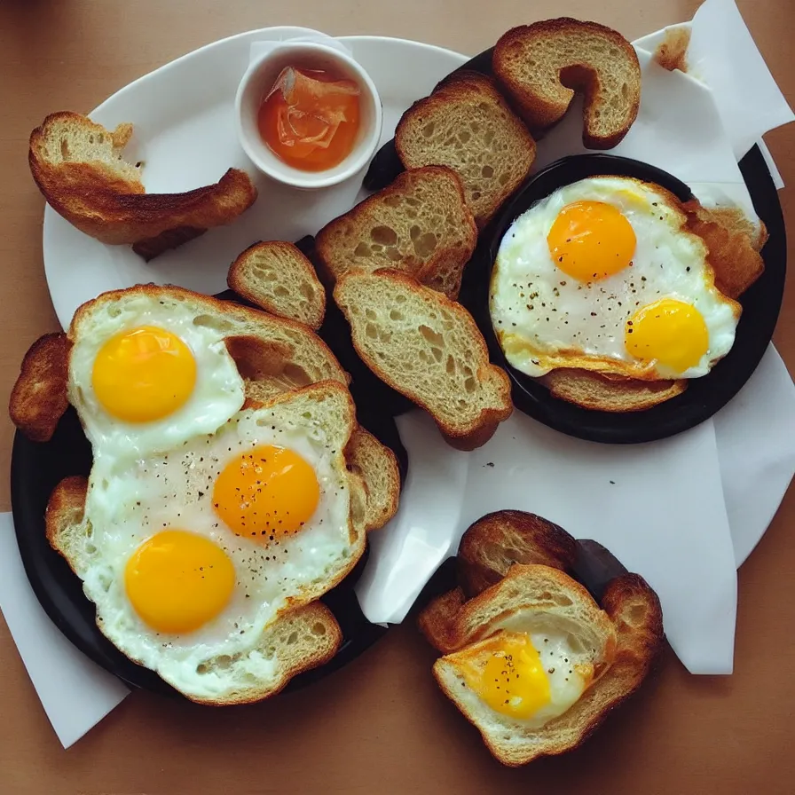 Image similar to “sunnyside fried eggs breakfast plate with bread”